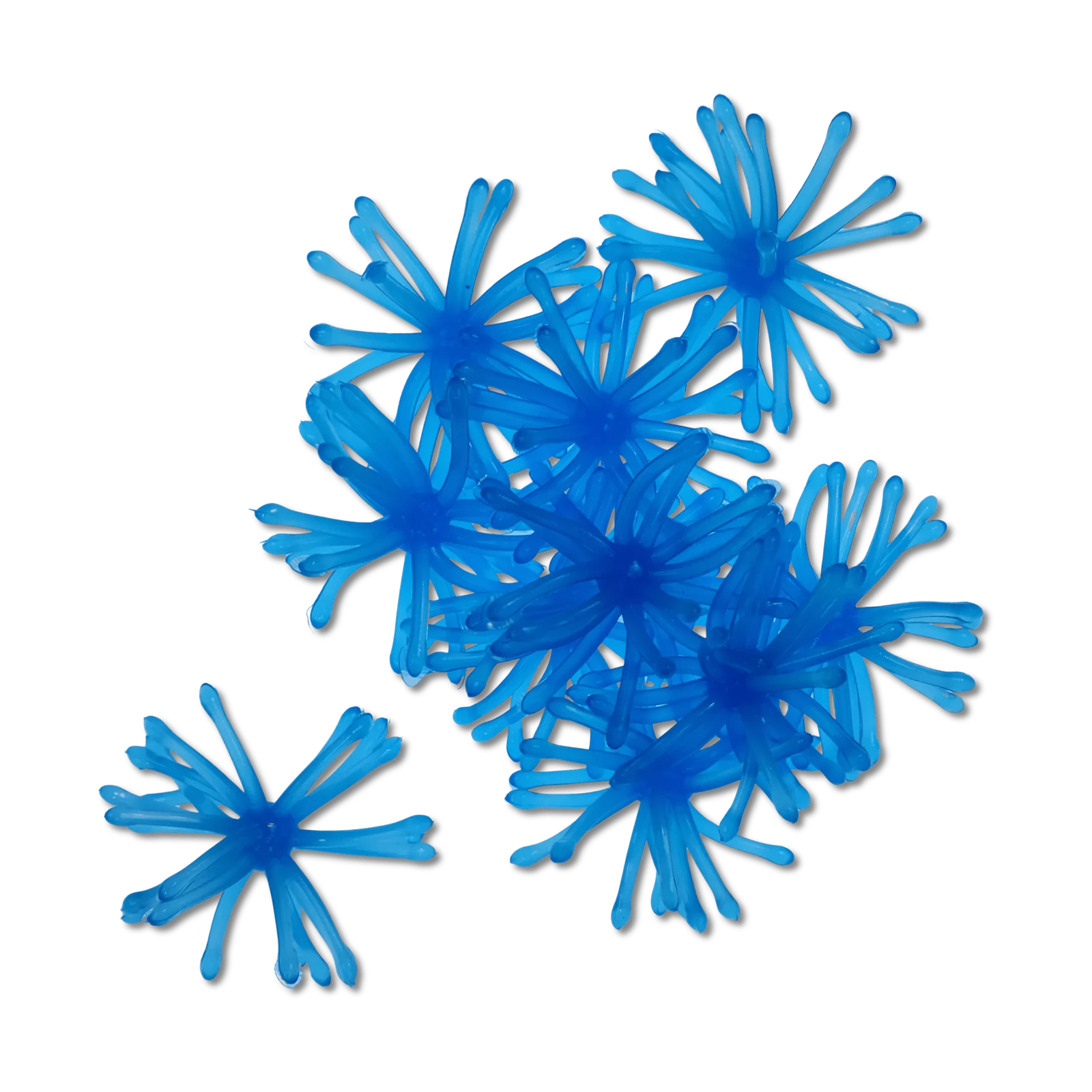 Blue urchin-style soft plastic bait with flexible radial tentacles